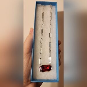 Touchstone Crystal Silver Necklace with Red Gem